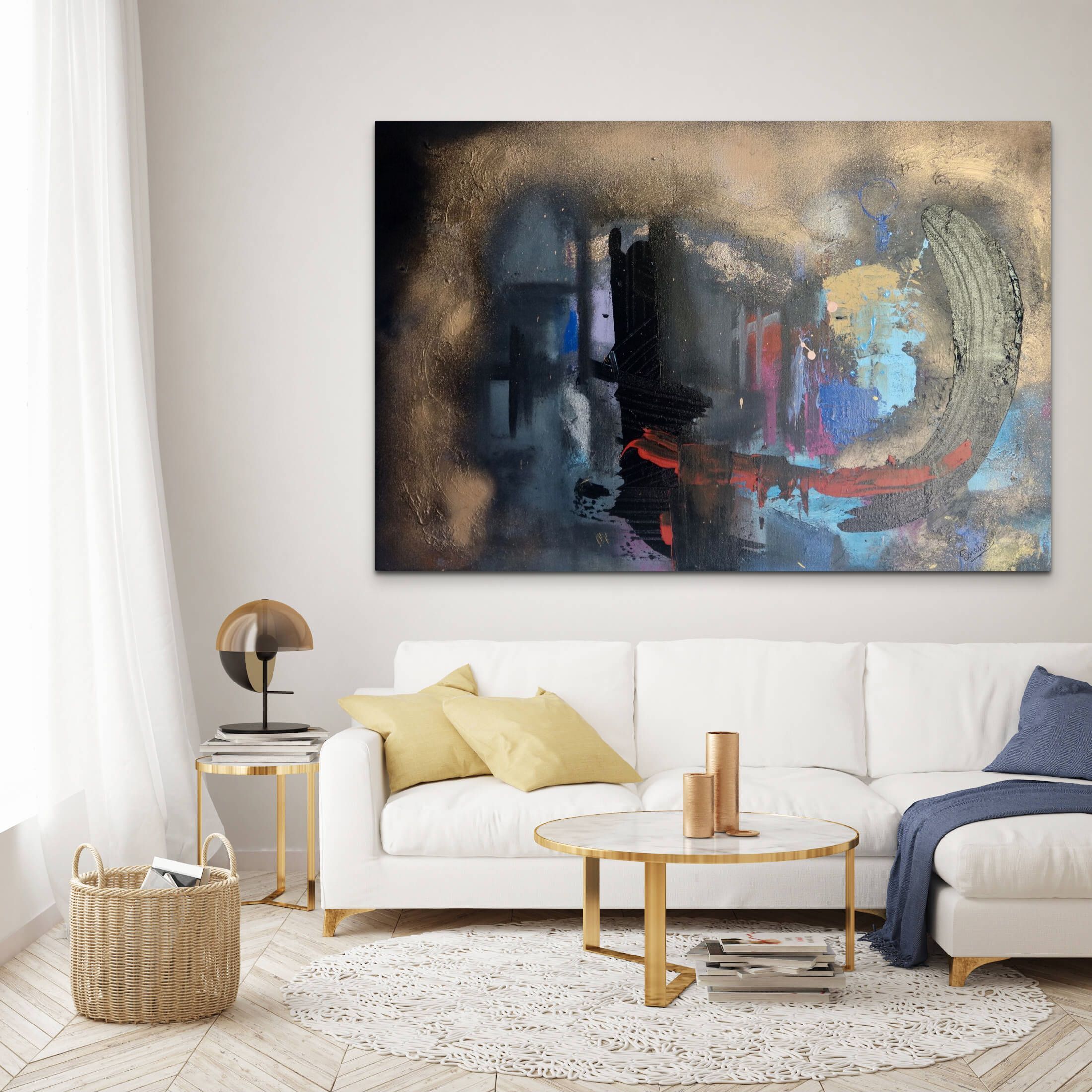 Abstract Art with texture. Interior Design. Architectural Space. Golden ...