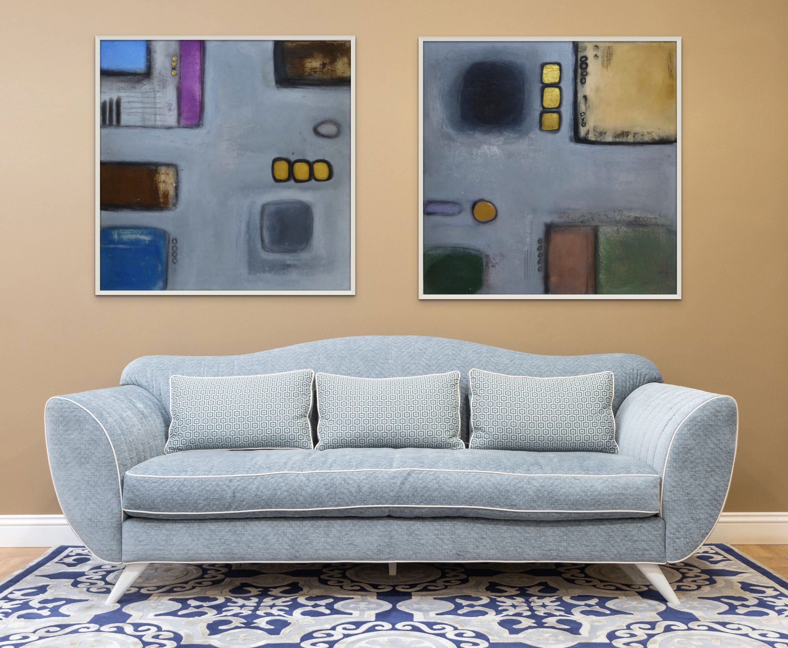 Abstract painting for home in blue and grey | Minimalist Grey Blue ...